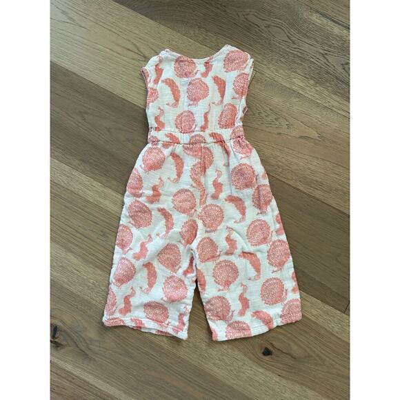 Poppet and Fox Girls Peach and White Peacock Cotton Sleeveless Romper Size 3T - Picture 2 of 6